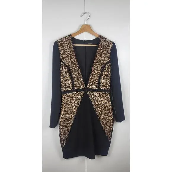 Misha Collection Paulina Scalloped Lace Trim Sheath Cocktail Mini Dress | M - Picture 4 of 13